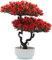 Flikool Künstliche Bonsai Kiefer in Töpfen Gefälschte Japanisch Zeder Zimmerpflanzen Künstliche Pflanzen im Topf Künstliche Baum Ornamente Kunstpflanzen Kunstbäume für Wohnkultur - Rot