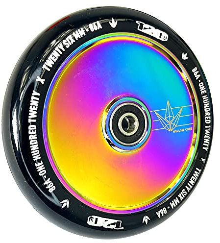 Blunt Hollow Core Stunt-Scooter Wheel Park Trick Tret Roller Ersatz Rad Rolle + Fantic26 Sticker (Rainbow/Schwarz, 120mm)