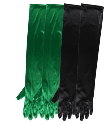 Allegra K Women Stretchy Opera Length Full Finger Gloves 2 Pairs Black+Green One Size