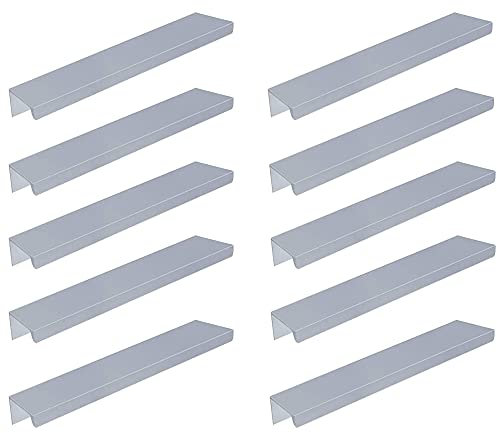 MARGUERASW Lot de 10 Poignée Profil Poignée de Meuble Cuisine - Poignée Invisible Poignee de Meuble Brossé Poignée Meuble argent en Alliage d'Aluminium Entraxe 192mm