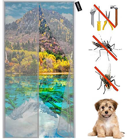 zanzariera porta finestra scorrevole in Fai da te 185 x 185 cm Tenda Magnetica Chiusura Automatica Zanzariera Porta Magnetica Installazione Dell'adesivo per balcone Porte D’Ingresso Cortili - Grigio