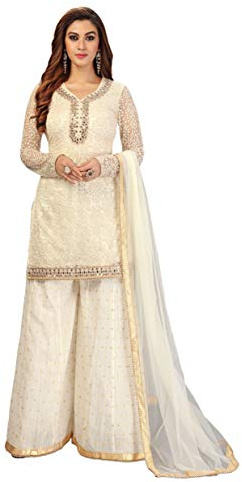 TRENDMALLS Damen Baumwoll-Stickerei Kurta Sharara Anzug-Set
