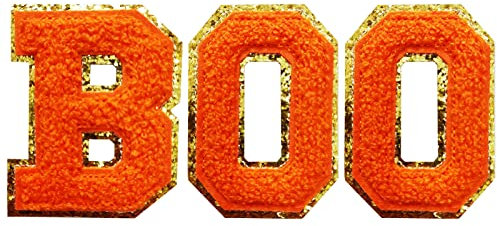 Aufnäher zum Aufbügeln, Buchstabenaufnäher, Orange Boo Patches für Halloween, Dekorationsbedarf (Boo, Orange)