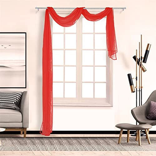 SCHOAL Voile Querbehang Transparenter Freihandbogen Uni Freihanddeko einfarbig Deko Gardinen Dekoschals Vorhang Wohnzimmer Gardinenschals 1 Stück HxB 90x400cm Rot