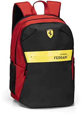 FERRARI KIDS - Zaino Scuola Media e Elementare con 2 Ampi Spazi Centrali a Zip e Spallacci Regolabili, Vano Frontale a Zip e Tasche Laterali - 32x43Hx23