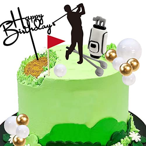 Golf Cake Topper with Stand Bag Clubs Ball Golf Birthday Cake