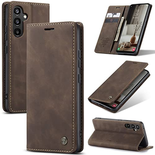 niloucase Kompatibel mit Samsung Galaxy A34 5G Hülle Leder,Magnetverschluss Premium PU Leder Flip Case,Standfunktion.-Kaffee Braun