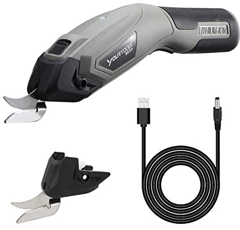 Kabellose Elektrische Schere 4.0V Stoff-und Kartonschneider mit Sicherheitsschloss, 2 Schneidköpfen, Multi-Cutter Wiederaufladbar Elektrischer Schneider Teppichschneider