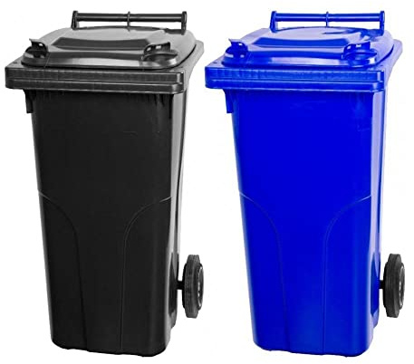 PROREGAL SuperSparSet 2x 2-Rad-Mülltonne MGB | HDPE-Kunststoff | 120 Liter | Grau/Schwarz & Blau | Mülltonne, Müllgroßbehälter, Mülleimer, Abfalltonne, Müllbehälter, Universaltonne