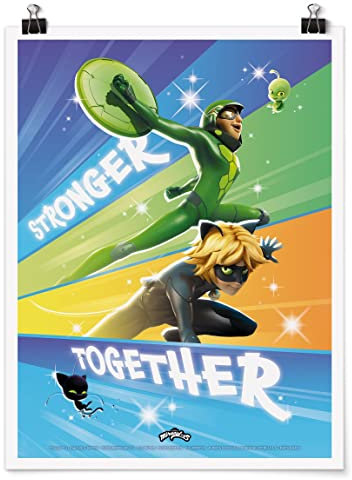 Bilderwelten Poster Kinderzimmer Miraculous Cat Noir und Carapace Stronger Together - Wanddeko für Kinder Matt 40cm x 30cm