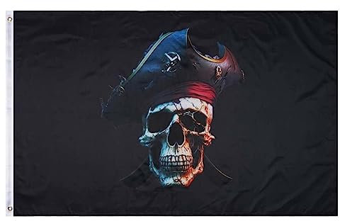 bandera Pirata con 2 ojales de metal - bandera con Calavera 90 x 150 cm (Bandera pirata)