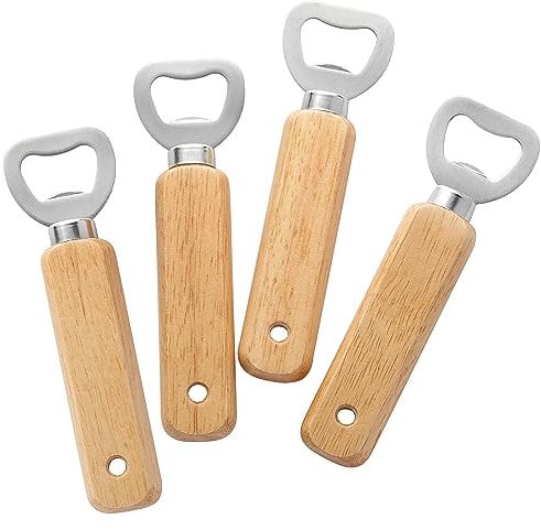 Engravable Wooden Bottle Openers, 4 PCS Handheld Beer Bottle Openers for Drinks Cider Bar Home Gadgets KH1304