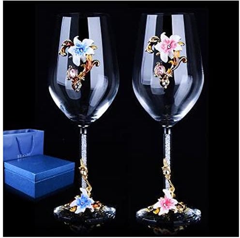 Bicchiere Da Vino 1 paio di vetro di cristallo di smalto creativo europeo di alta qualità/calice di vino rosso con diamante/regalo di matrimonio tazza di vetro cristallo Bicchiere Da Vino Rosso (