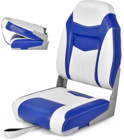 GOPLUS Siège de Bateau 1PC Siège de Pêche Pliable avec Coussin Rembourré Doux et Coutures Renforcées, Design Ergonomique Capacité 115KG pour Yacht Pêche (Bleu, 44,5x51x61cm-1Pc)