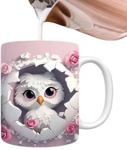 Supatmul -Eulen-Tassen, 350 ml Keramik Kaffeetasse, kreatives visuelles Design Mehrzweck Keramikbecher, handbemalte Eulen Design Kaffeetassen, Teetasse, einzigartige Geschenke für Eulenliebhaber