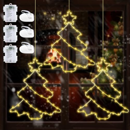 RIRIDAMAI 3 PCS Weihnachtsbeleuchtung Fenster,55 LEDs Weihnachtsdeko Fenster Beleuchtet mit 3 Fensterhaken,8 Lichtmodi Fensterdeko Weihnachten Beleuchtet,Weihnachtslichter Fenster,lichter weihnachten