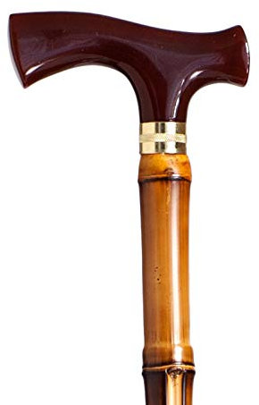 Bastón para Caminar, Ayuda Apoyo, con Acabado Elegante, puño nacarado de Concha Rojizo y Palo Madera de bambú, Muy Ligero. Contera Goma antiresbalamiento. Personas Mayores y Ancianos (627)