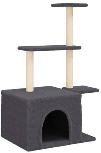 vidaXL Kratzbaum, Katzenkratzbaum mit Sisal-Kratzsäulen, Katzenbaum mit Katzenhöhle Plüsch, Kletterbaum für Katzen, Katzenmöbel, Dunkelgrau 110cm