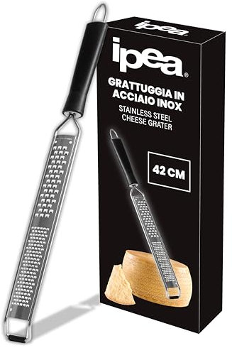 IPEA Rallador de queso plano y largo de acero inoxidable – 42 cm – Rallador manual plano con mango ergonómico para rallar queso, limón, cítricos, chocolate – lavable en lavavajillas