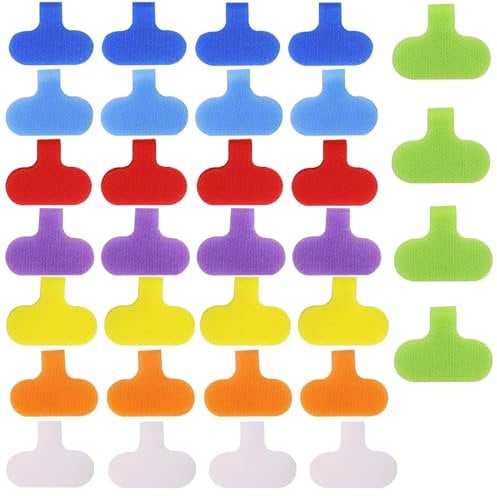 Pack of 32 Colours Cable Labels Waterproof Cable Labels Wire Labels Waterproof Cable Labels Self-Adhesive, Hook and Loop Wire Tags, Cable Labels for Cable Wires Management and Identification