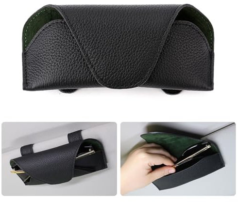 Xiuyer Porta Occhiali Auto, Portaocchiali Auto, Accessori Auto, Porta Occhiali, Clip per Occhiali da Auto in Pelle PU, Magnetico, Universale Accessori per Autos Interni(Nero)