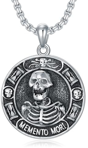 enjoylifecreative Memento Mori Halskette Sterling Silber Memento Mori Anhänger Totenkopf Schmuck für Männer Frauen