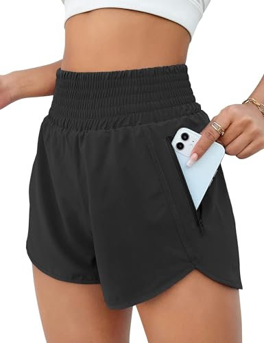 EUHOM Shorts Damen Sommer Sport Shorts 2 in 1 Laufshorts High Waist Kurze Hosen Schnelltrocknende Fitness Sporthose Running Yoga Jogging Trainingshose (Schwarz, XS)