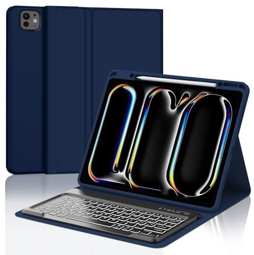 IVEOPPE Tastiera iPad Pro 13 M4 2024, Custodia con Tastiera iPad Pro 13 2024, Cover Tastiera Italiano Staccabile Retroilluminata Bluetooth iPad Pro 13 (M4) 2024, Blu scuro