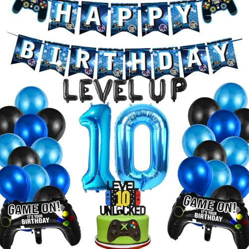 YOUYIKE Videospiel 10. Geburtstag Dekorationen, 32 Stück Luftballon 10. Geburtstag Junge, 10th Videospiel Cupcake Topper, 10. Gamer Deko Geburtstag, für Kinder Videospiel Thema Party Zubehör