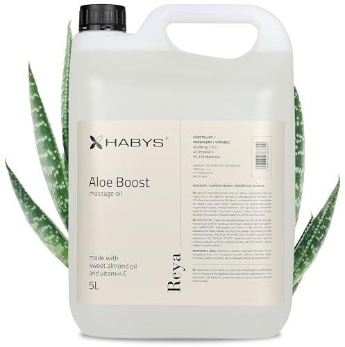 HABYS REYA | Aloe Boost Massageöl Öl | Erfrischende Aloe- Note | für Massage | Mit Mandelöl und Vitamin E | 5000 ml