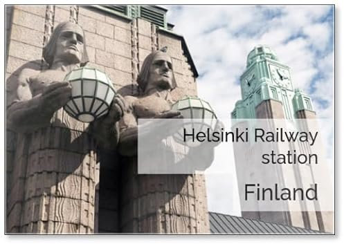 Kühlschrankmagnet Zwillinge und Uhr im Bahnhof Helsinki Finnland