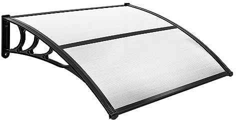 COSTWAY Marquesina Puerta Exterior 150 x 100 CM, Tejadillo de Protección Lluvia Nieve Viento Protección Solar, Tejadillo de Exterior (Gris, 150x100 cm)
