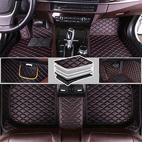 ELNas Auto Fußmatten Maß, für Benz AMG CLA C117 X117 C118 X118 CLA 180 200 220 PU Leder Allwetterschutz wasserdichte rutschfeste Auto Fussmatten Set Innenraum Zubehör,I Black Red