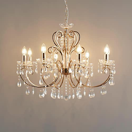 KOSILUM – Kronleuchter Kristall Roségold Barock 8 Arme – Pavia – Licht warmweiß Beleuchtung Wohnzimmer Schlafzimmer Küche Flur – E14 – IP20