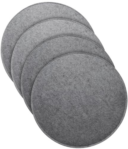 MorNon 4er Set Stuhlkissen, Rund Filz Sitzkissen 35 cm Sitzauflagen für Bank, Sitzkissen mit rutschfesten Einlagen für alle Arten von Stühlen, für drinnen und draußen (Dunkelgrau)