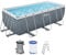 Bestway Power Steel Frame Pool Set mit Filterpumpe 412 x 201 x 122 cm, Marmor-Optik (Schiefergrau), eckig