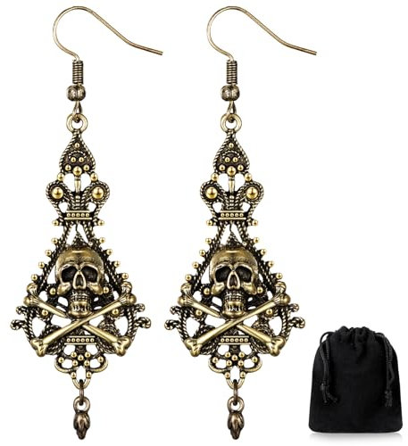 Jadive Skull and Crossbones Earrings Skull Cross Bones Pirate Earrings Jewellery for Women Halloween Cosplay Pirate Accessories