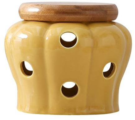 Wisboey Pot à ail en céramique de qualité Alimentaire, réutilisable, avec Couvercle perforé en Bambou, Classique, récipient de Stockage d'ail, Food_Storage_Container, 3305879031