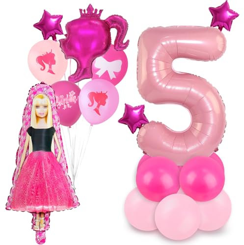 Rosa Prinzessin Luftballons Geburtstag Deko 5 Jahre Madchen Geburtstagsdeko 5 Jahr Ballon Deko 5. Geburtstag Folienballons Banner Girlande für Girl Kindergeburtstag Party Supplies Deko
