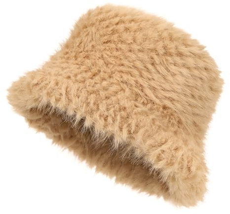sy soul young Damen Winte Kunstpelz Plüsch Bucket Hat Wintermütze Fischerhüte Cloche Hut Pelz Warme Fischer Cap(Khaki)