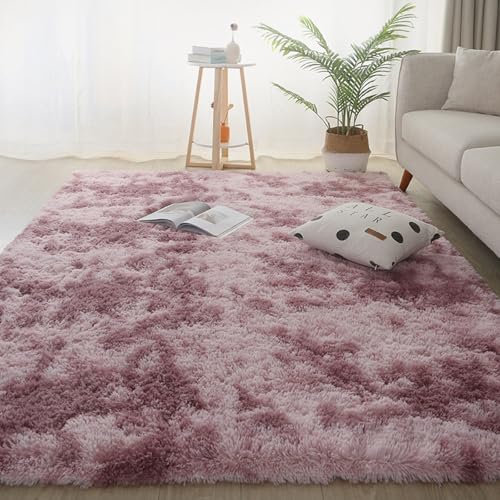 YUANWAN Teppich Hochflor Teppiche 160 x 160 cm Waschbar Und rutschfest Flauschiger Teppich für Schlafzimmer Shaggy Teppich für Schlafzimmer, Wohnzimmer, Pink Lila