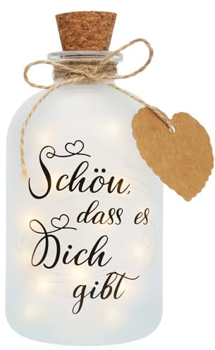 LED Flaschenlicht, Schön dass es Dich gibt, Flaschenlichter mit Spruch, Beleuchtete Flasche Geschenk für frauen, Glückslicht Dekolicht für Geburtstag Hochzeit Weihnachten