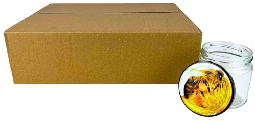 BIENEN SCHMIDT 60x Twist Off Honigglas Schraubglas 250g Imkerhonig Rundglas Gläser für Honig Sturzglas Einmachglas Einweckglas Marmeladenglas Deckel Biene-gelb