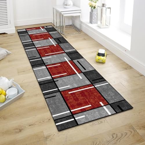 WTHYGB Teppich Läufer Flur Teppichläufer Küchenläufer Küche Teppiche rutschfest Waschbar Bettvorleger für Flur Waschküche, 60x300cm Rot