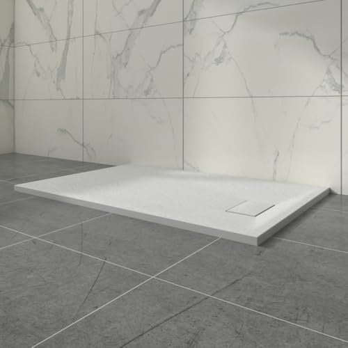 Aquariss SMC Slate Effect Shower Enclosure Tray 1300x800mm Rectangular Wetroom Shower Base White