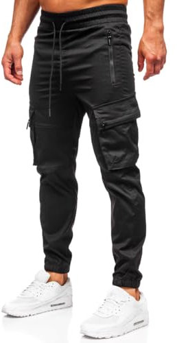 BOLF Herren Jogger Cargohose mit Taschen Freizeithose Baumwolle Jogginghose Sporthose Cargo Jogpants Elastische Traininghose Joggers Stretch Combat Slim Fit HSS300 Schwarz XL [6F6]