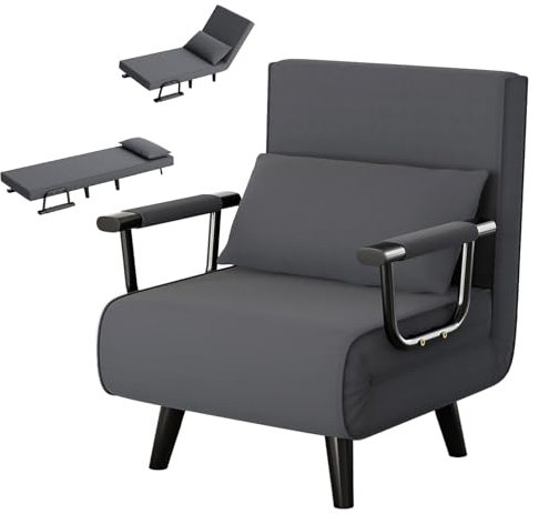 Gunuss Schlafsofa, Sofa mit schlaffunktion, 3 in 1 Klappstuhl, verstellbare Rückenlehne, abnehmbares Sitzkissen, Schlafsofa, Gästebett, Metallgestell, Leinen, Belastbarkeit 160 kg, Dunkelgrau
