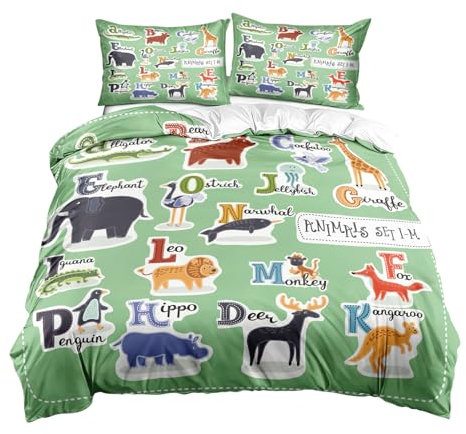 Gxhong Ropa de cama infantil, animales del bosque, funda de edredón y funda de almohada, animales salvajes 3D, funda nórdica de 135 x 200 cm y funda de almohada de 50 x 75 cm, juego de ropa de cama