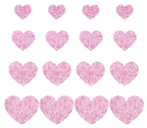 PATIKIL 4 Größen Herz Strass Patches, 16 Stück Herzform Bügelaufnäher Strass Applikation Glitzer Kristall Patches Nähen für Schuhe Kleidung Hosen Taschen, Hellrosa
