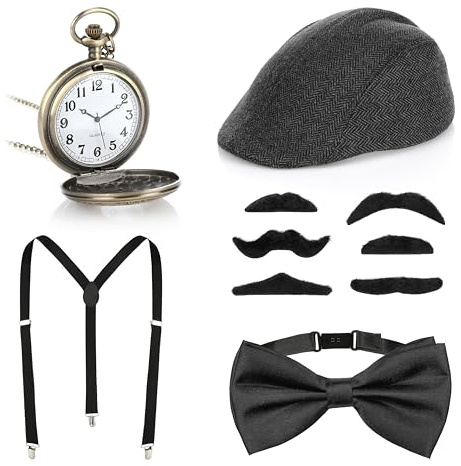 KarneLux Herren Accessoires 20er Jahre - Kostüm Zubehör für Mafia und Gangs - Zubehör für Karneval, Fasching und Hollywood Motto Partys